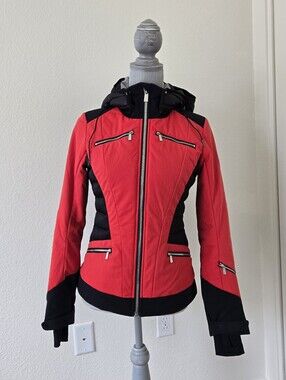 TONI SAILER Hooded Ski Jacket‎ Womens Suze 34 or US 4 in Red & Black Fitted